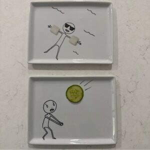 2 Crate & Barrel CB2 OLIVER CUCUMBER Marshmallow 2011 Appetizer Plate 6.5" x 5"